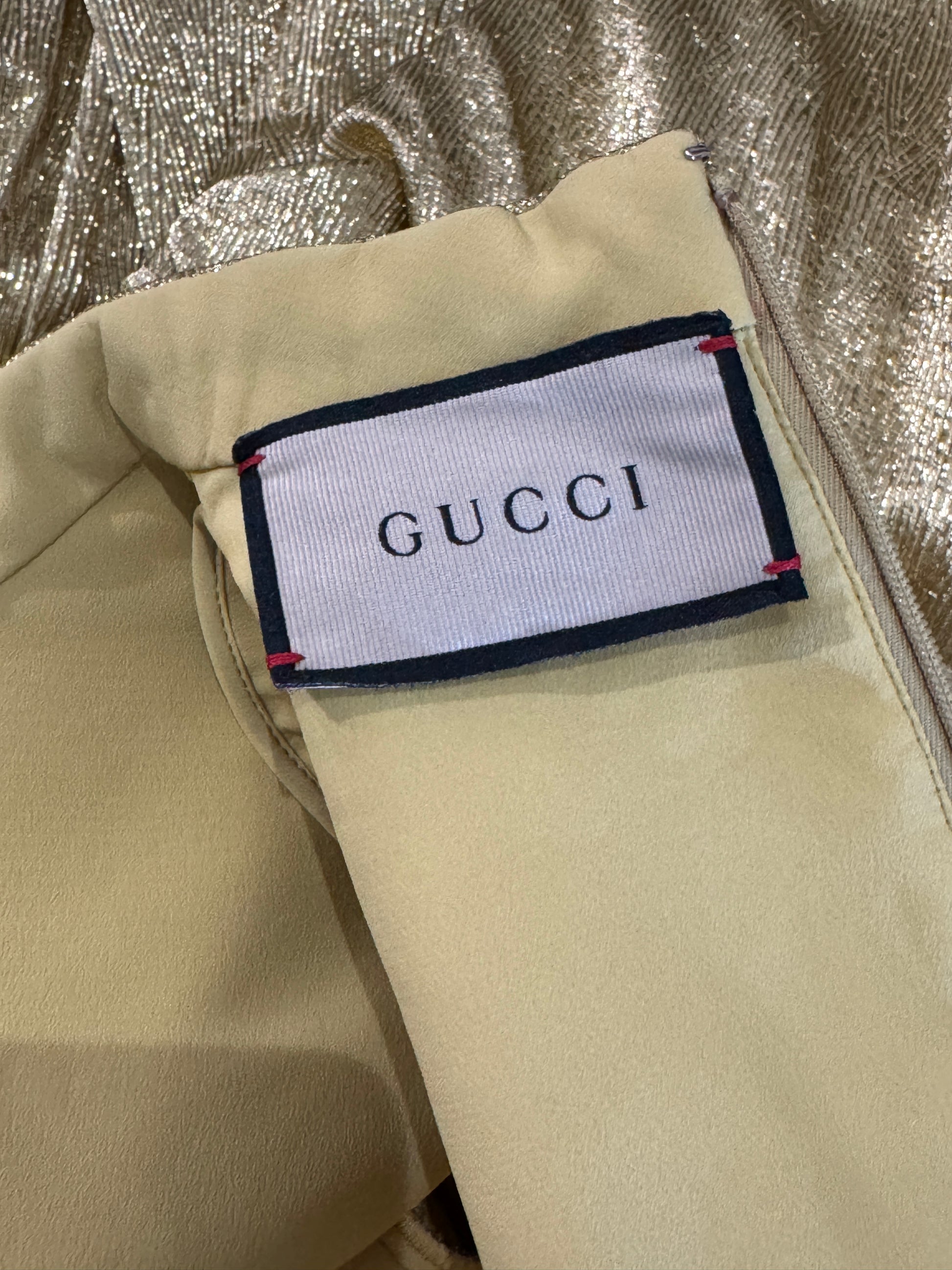 Gucci Alessandro Michele Prefall 2022 Maxi gold lamé dress