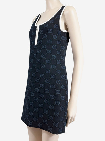 Gucci Alessandro Michele Spring 2022 navy knitted GG dress