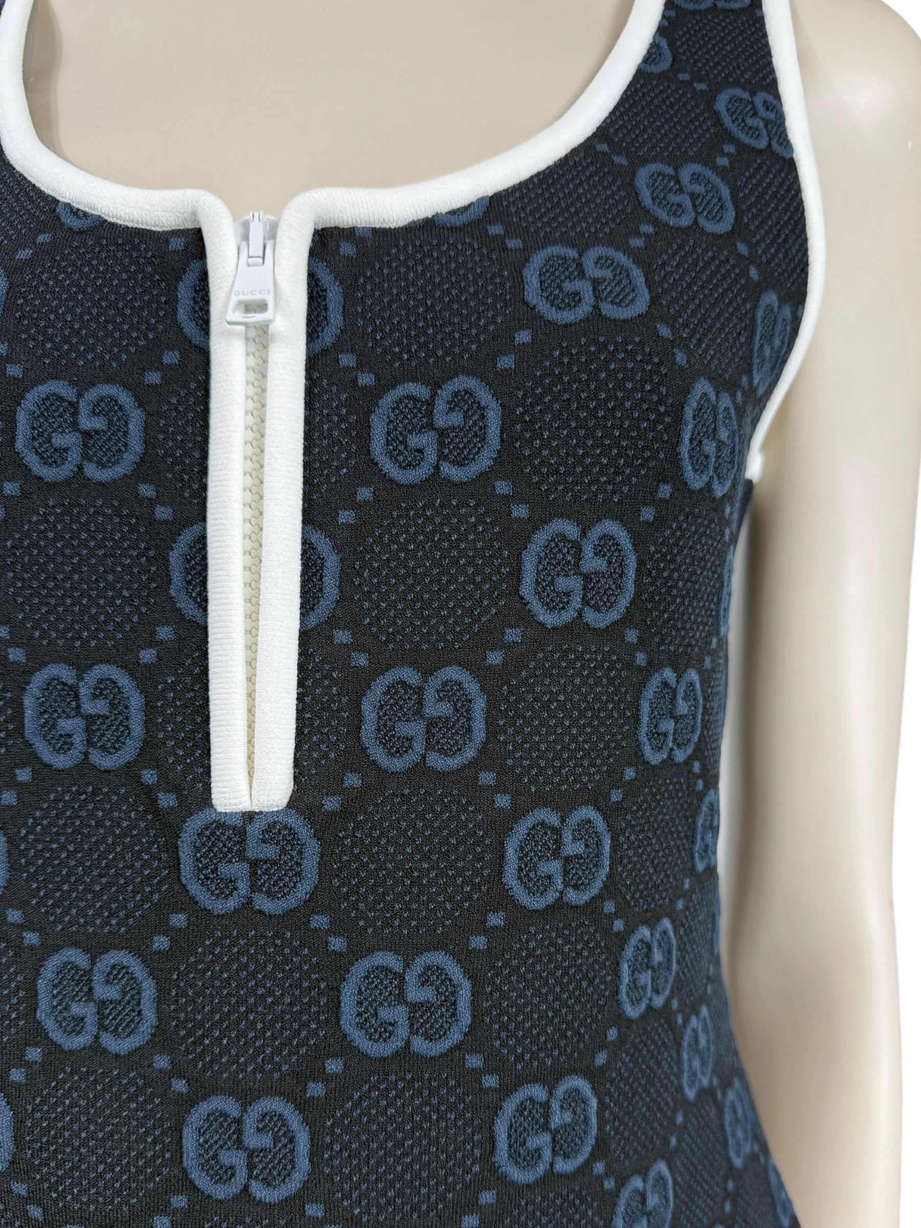 Gucci Alessandro Michele Spring 2022 navy knitted GG dress