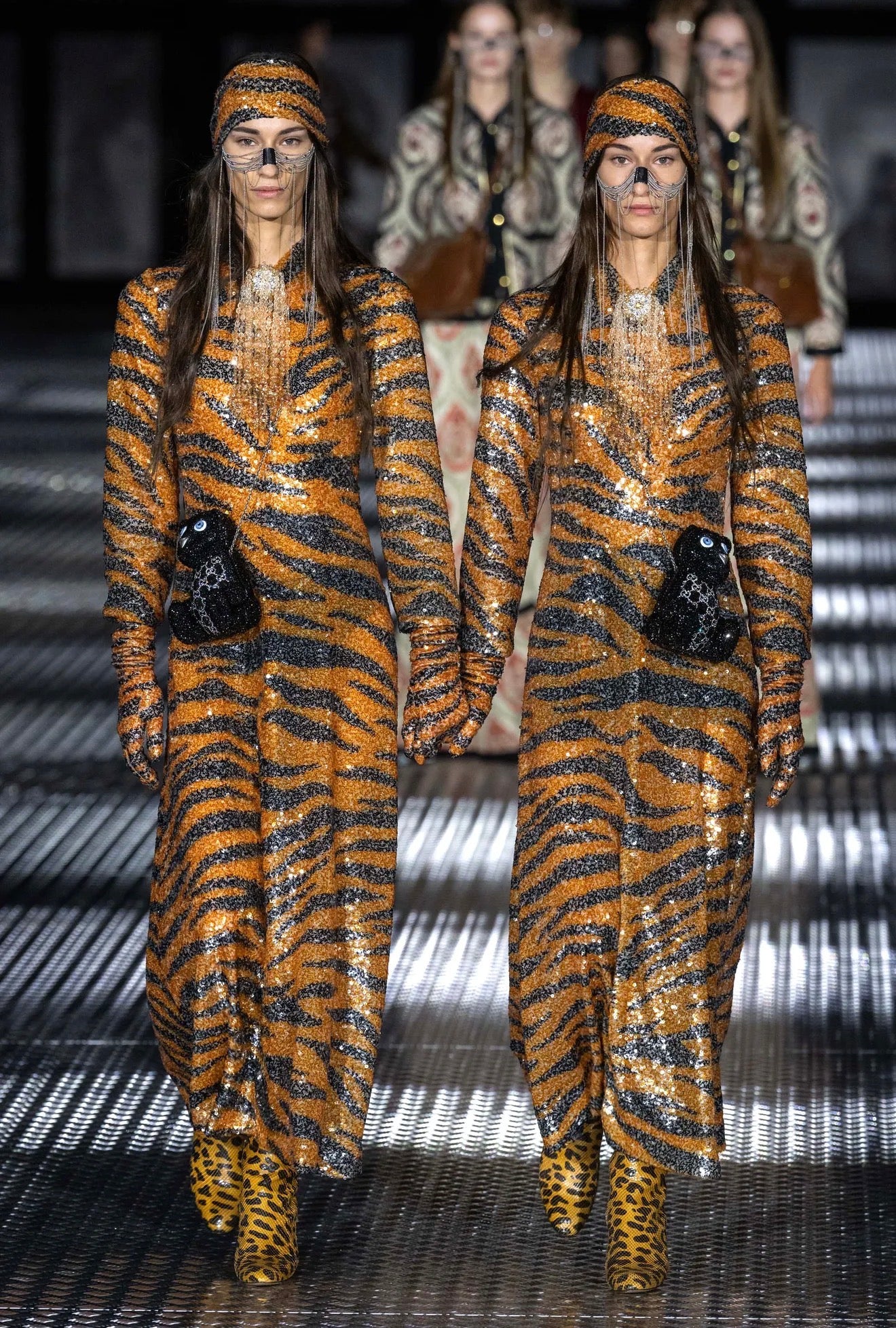 Gucci Alessandro Michele spring 2023 look 33  pair long sequined gloves tiger
