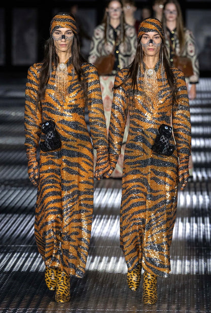 Gucci Alessandro Michele spring 2023 look 33  pair long sequined gloves tiger