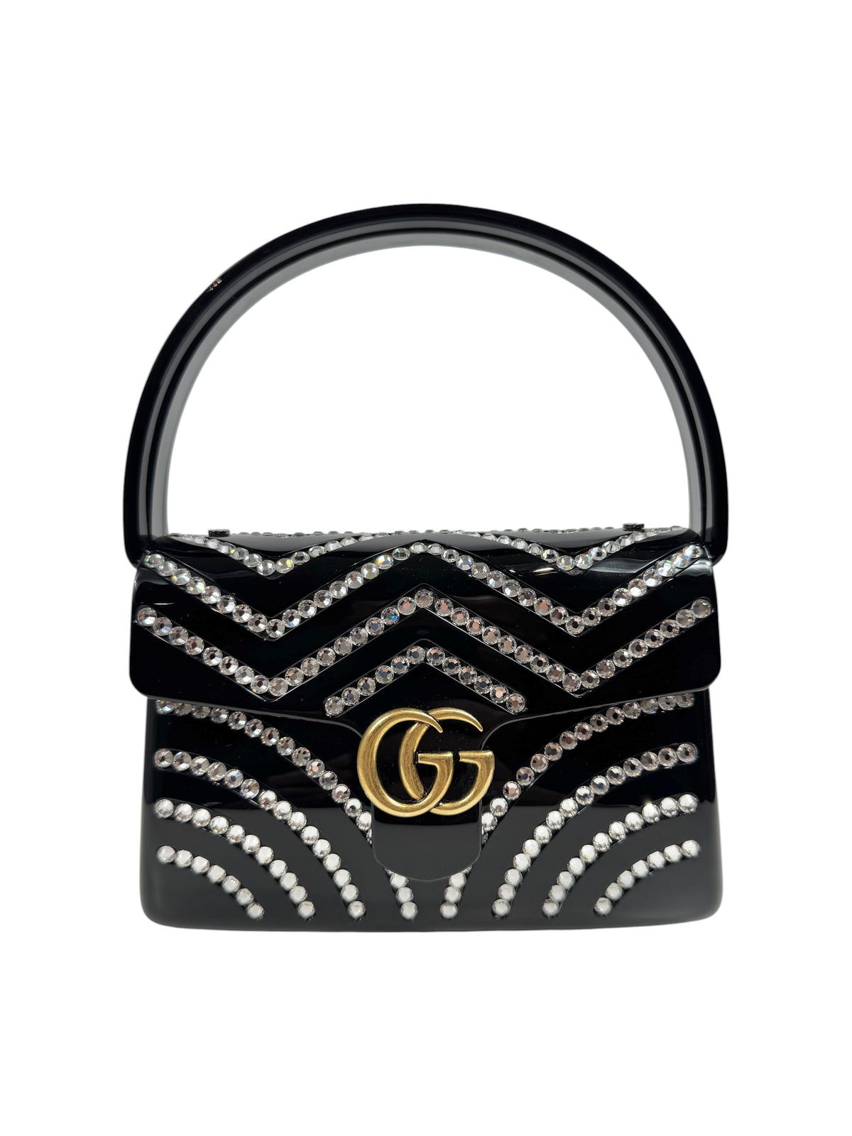Gucci Marmont clutch resin and rhinestones