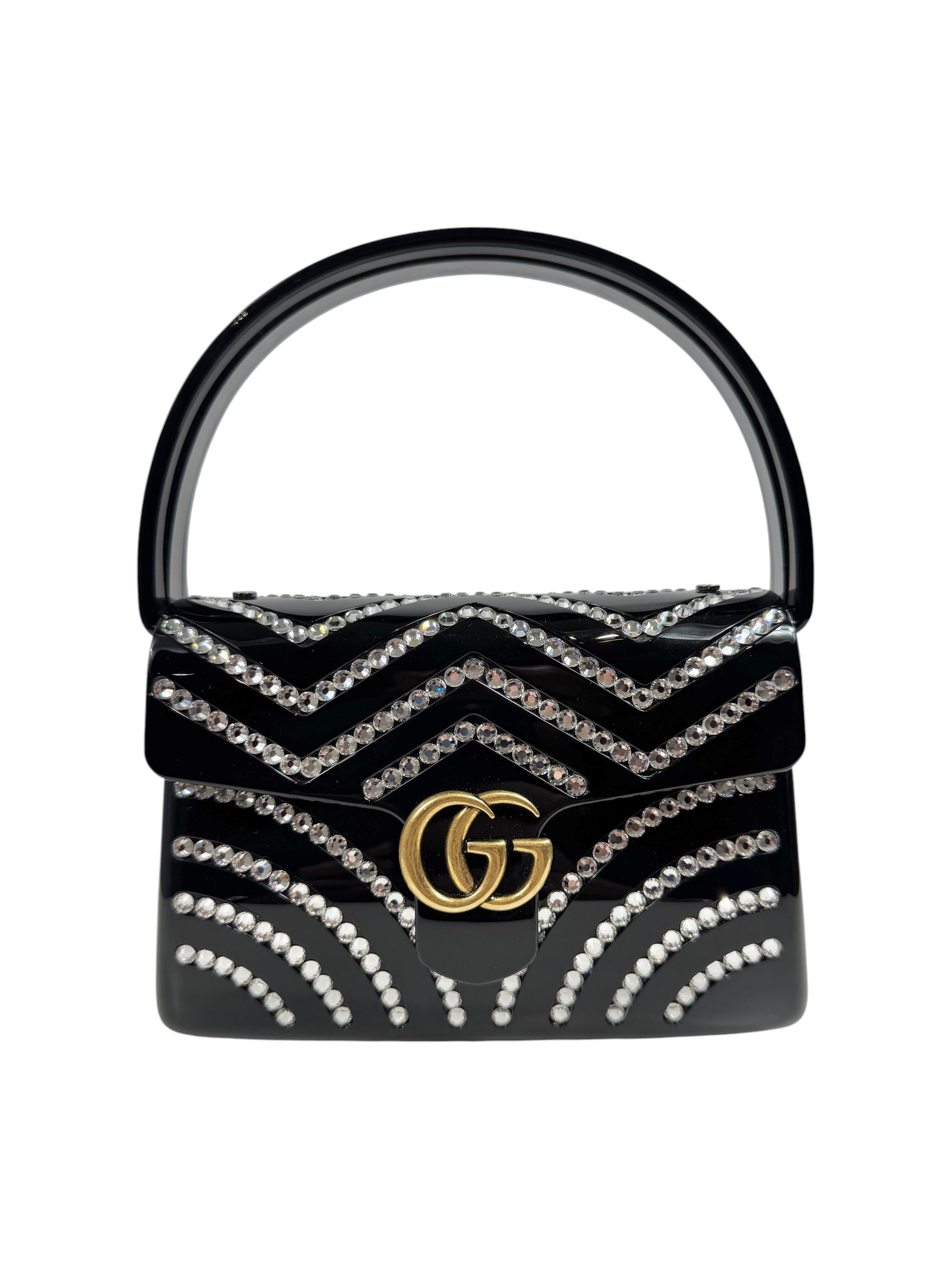 Gucci Marmont clutch resin and rhinestones
