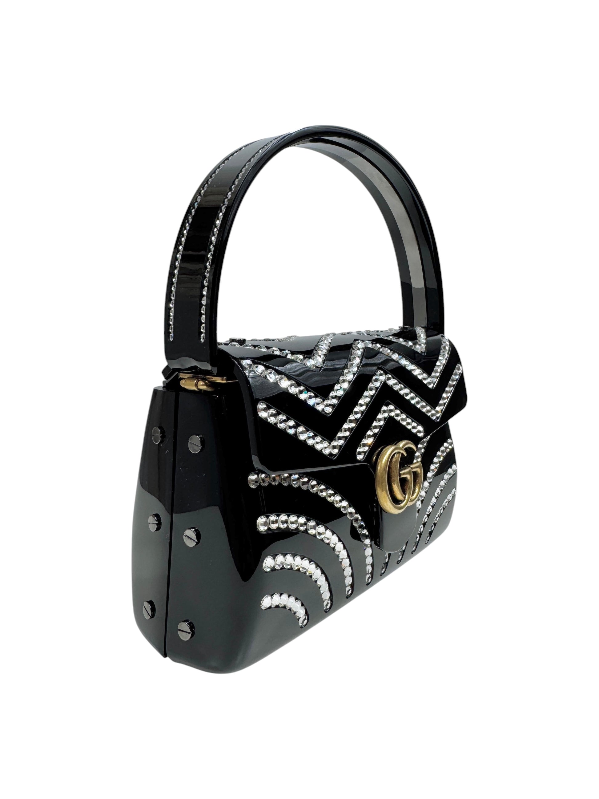 Gucci Marmont clutch resin and rhinestones