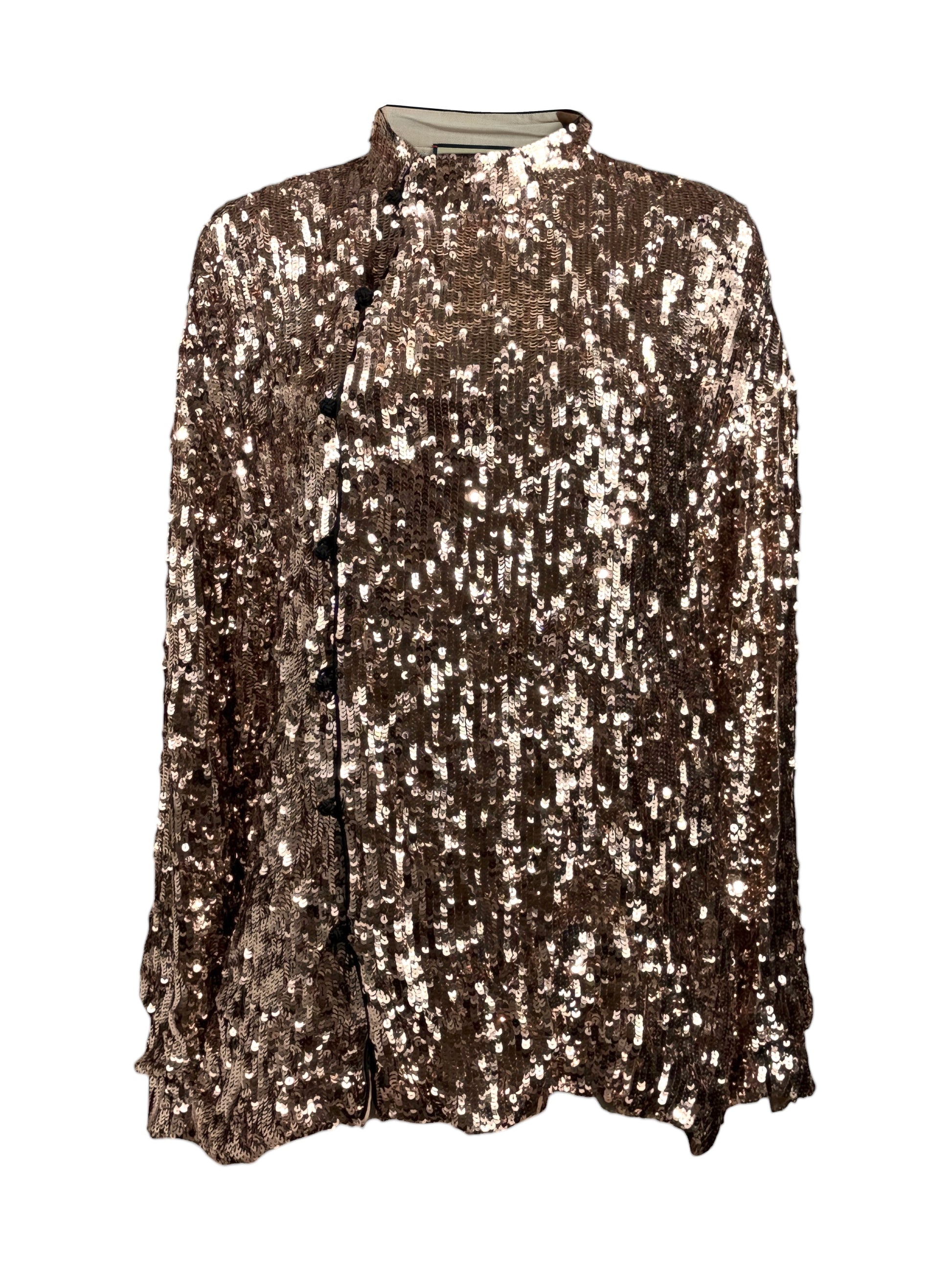 Gucci Salon Alessandro Michele Resort 2023 Look 77 Gold sequined cheongsam shirt