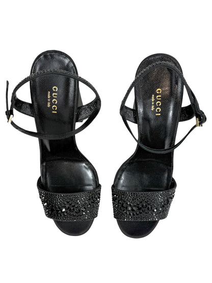 Gucci Swarovski black silk sandal