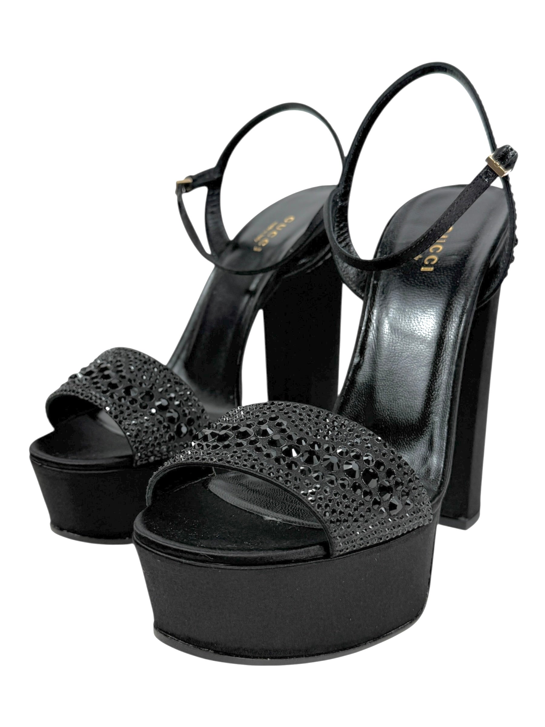 Gucci Swarovski black silk sandal