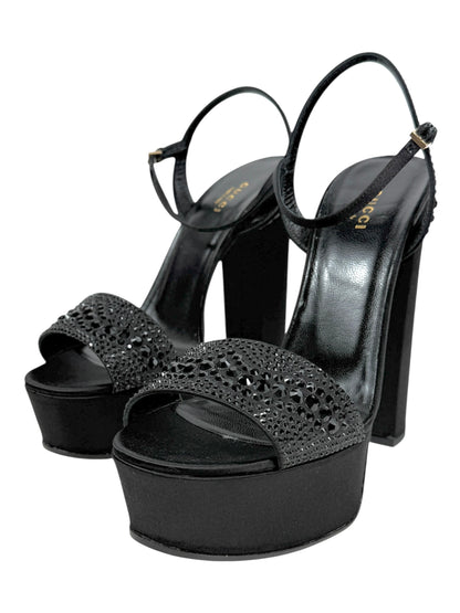 Gucci Swarovski black silk sandal