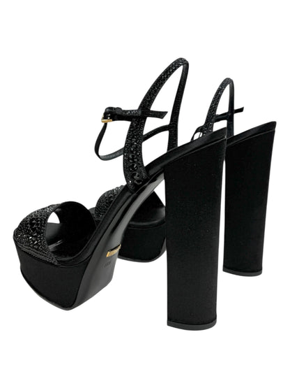 Gucci Swarovski black silk sandal