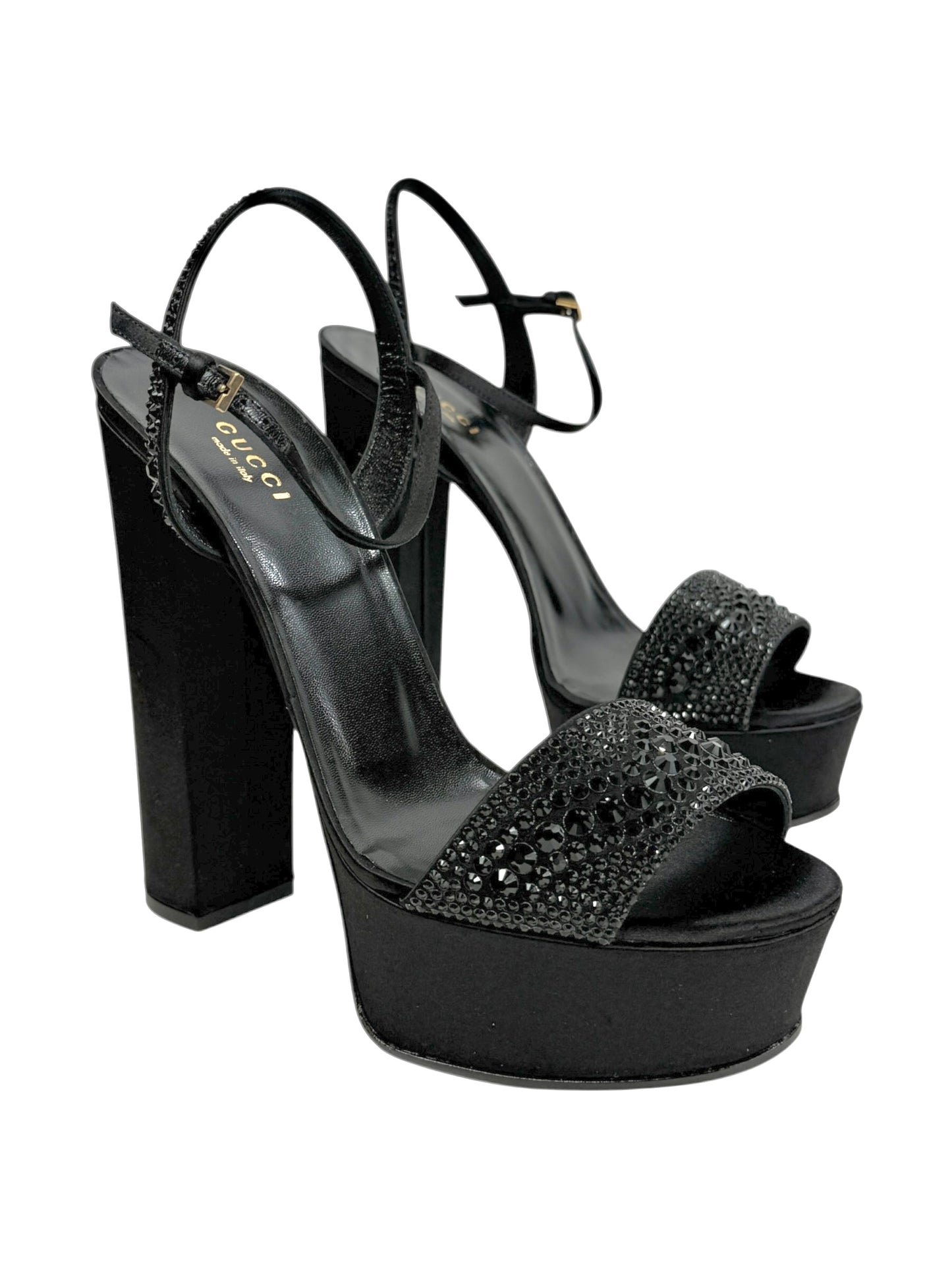 Gucci Swarovski black silk sandal
