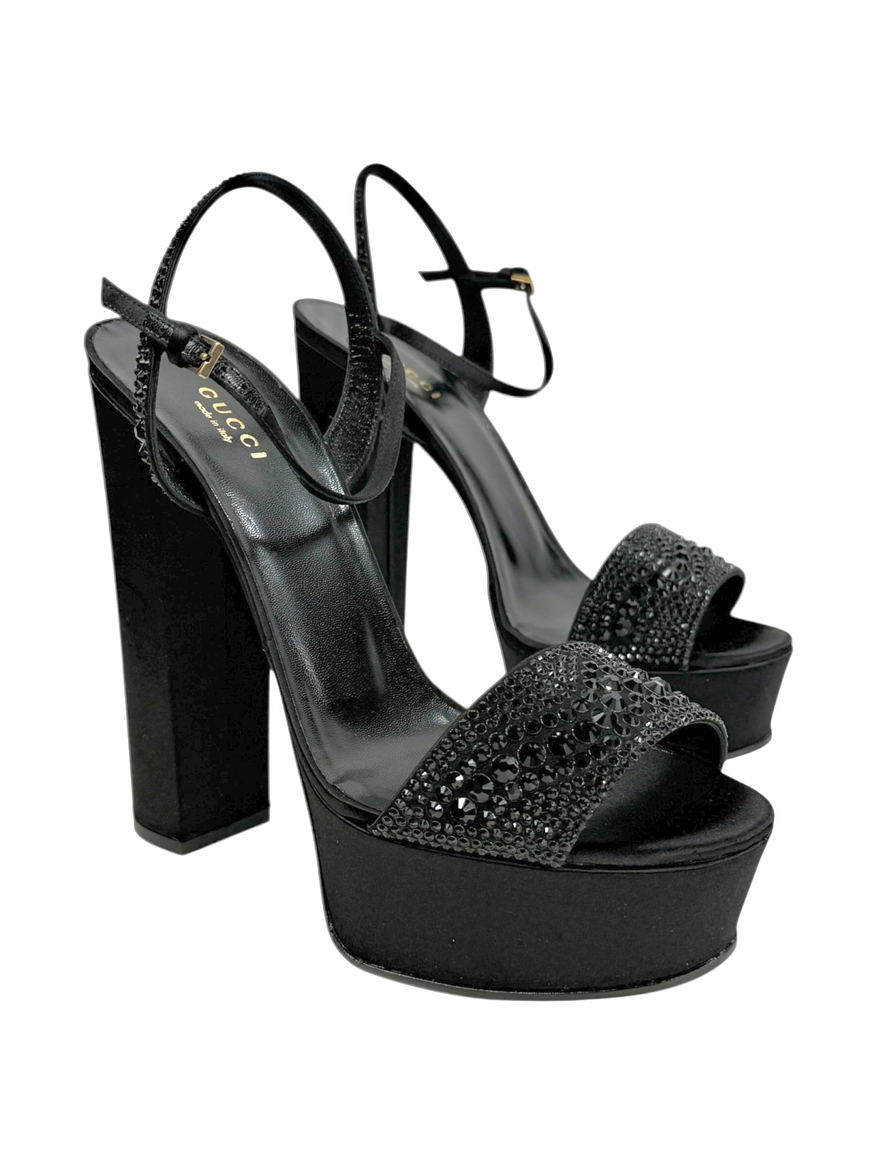 Gucci Swarovski black silk sandal