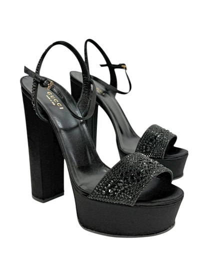 Gucci Swarovski black silk sandal