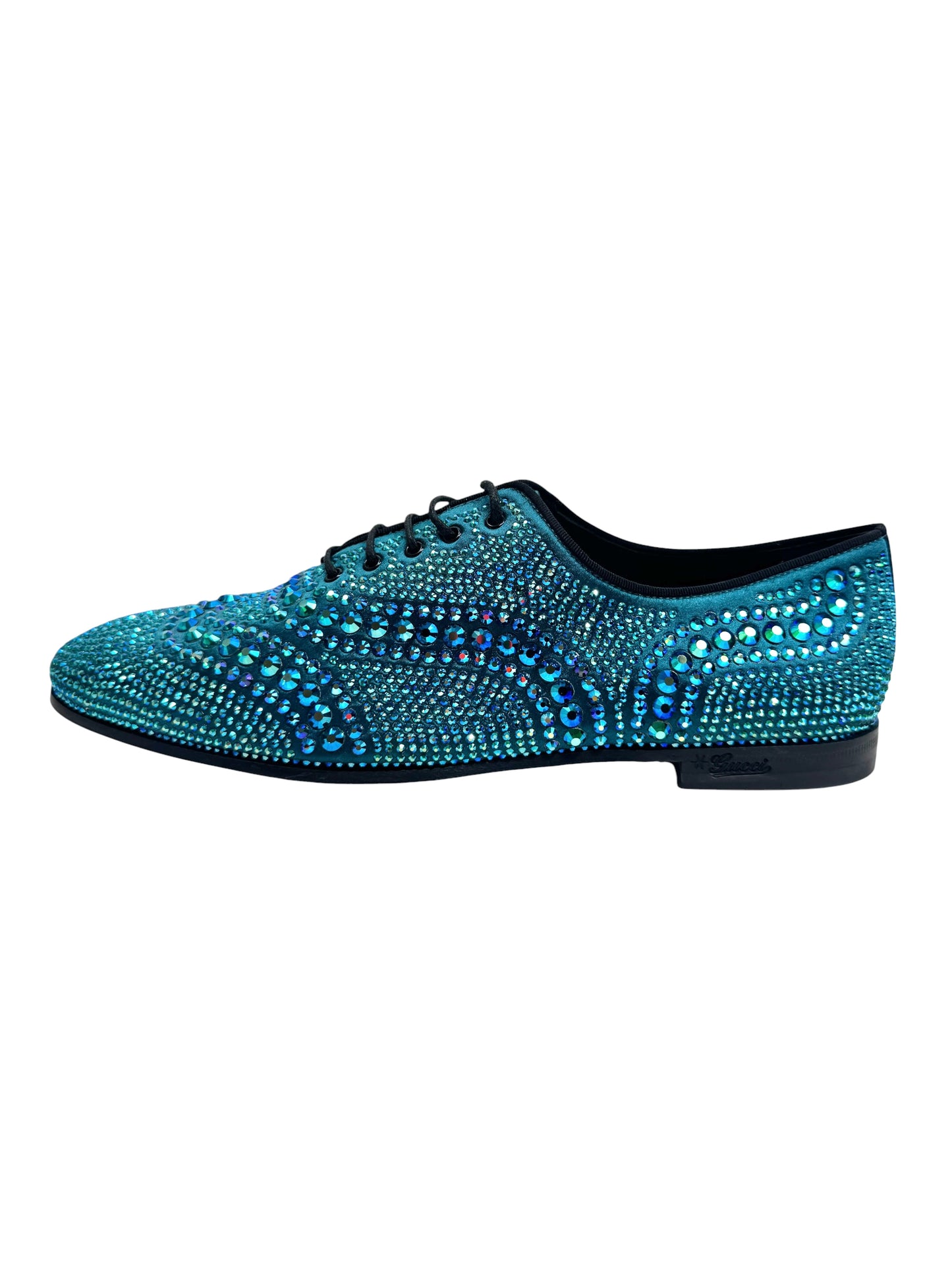 Gucci Swarovski blue crystal loafers
