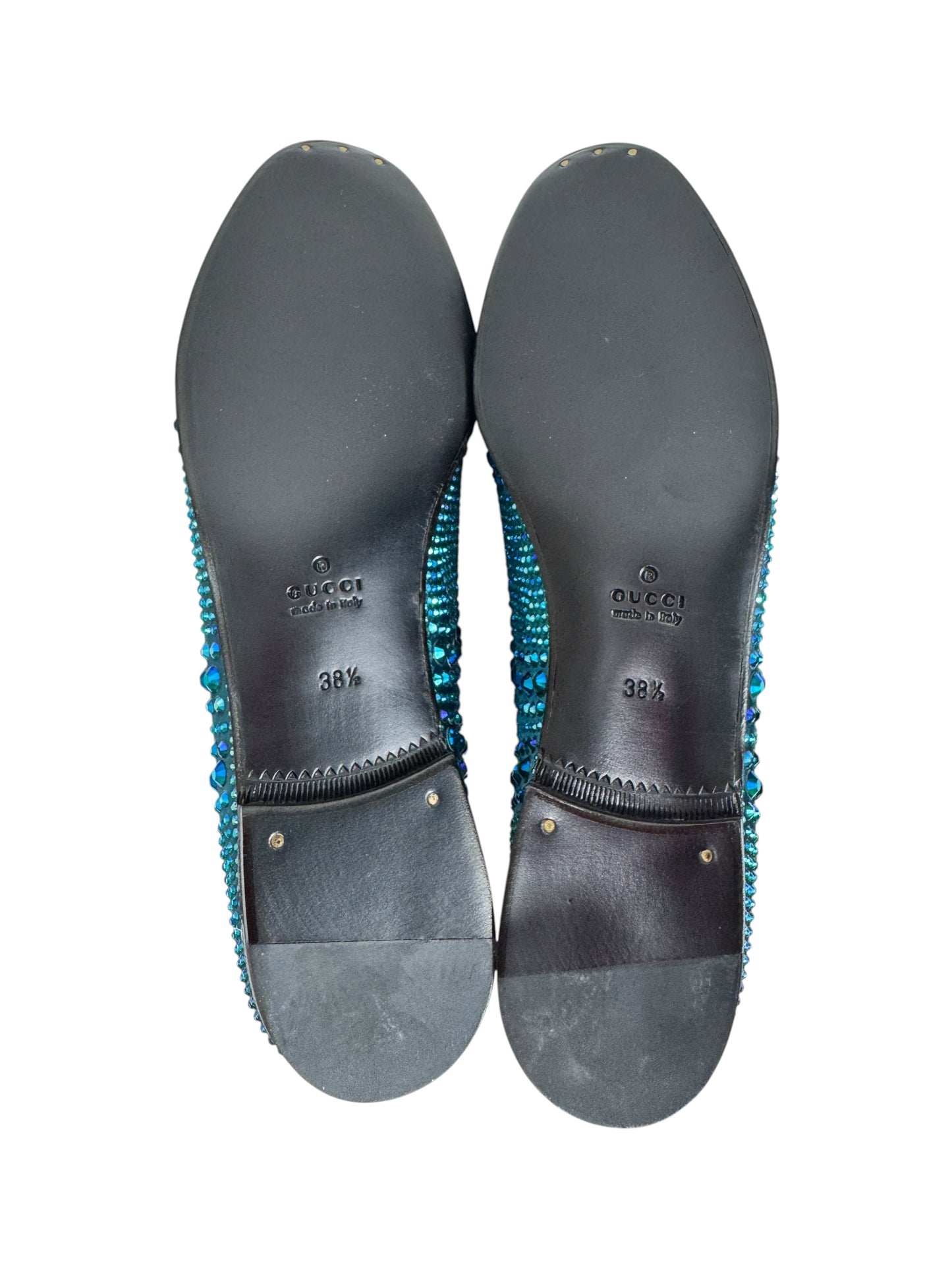 Gucci Swarovski blue crystal loafers