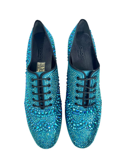 Gucci Swarovski blue crystal loafers