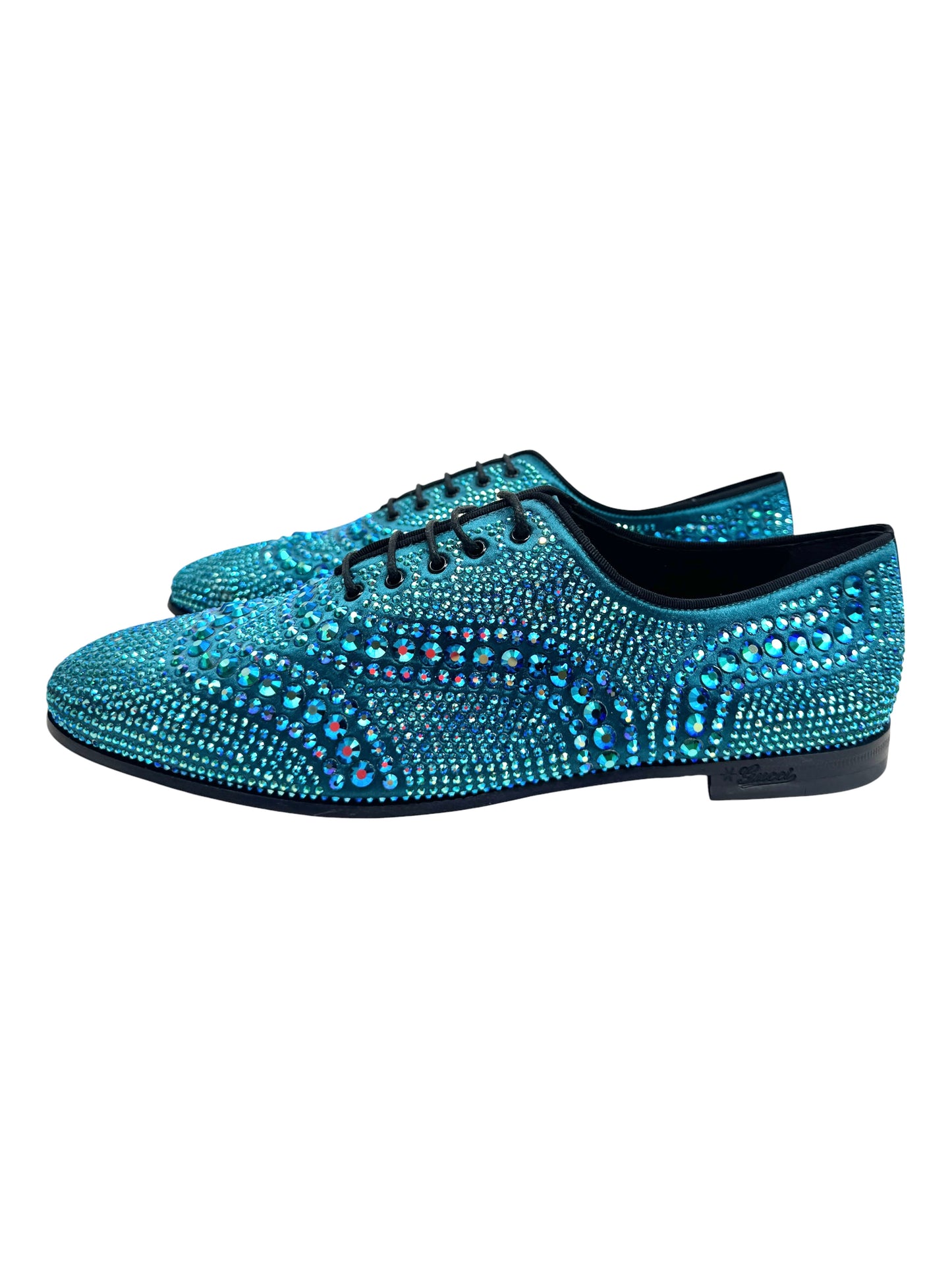 Gucci Swarovski blue crystal loafers