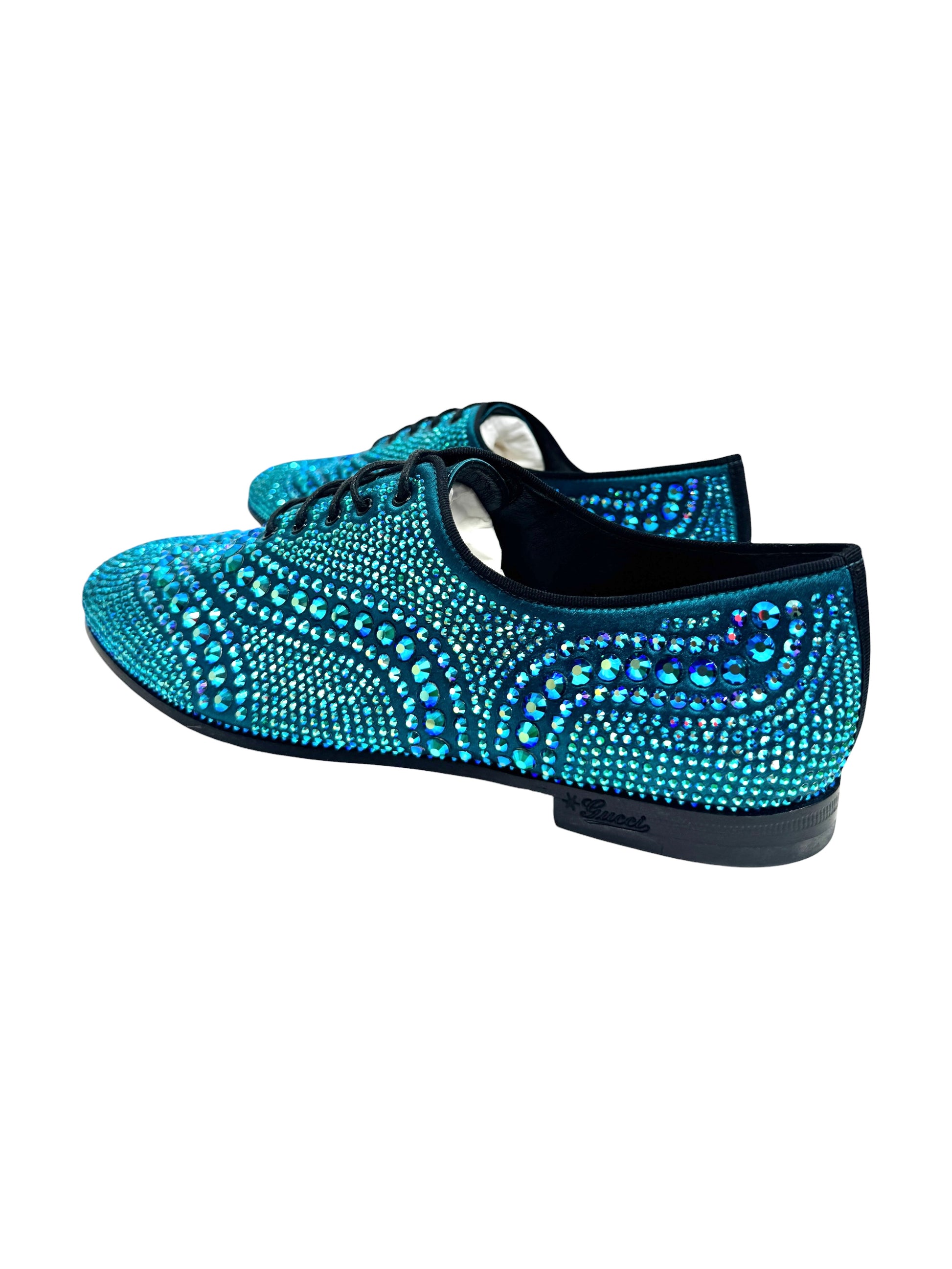 Gucci Swarovski blue crystal loafers