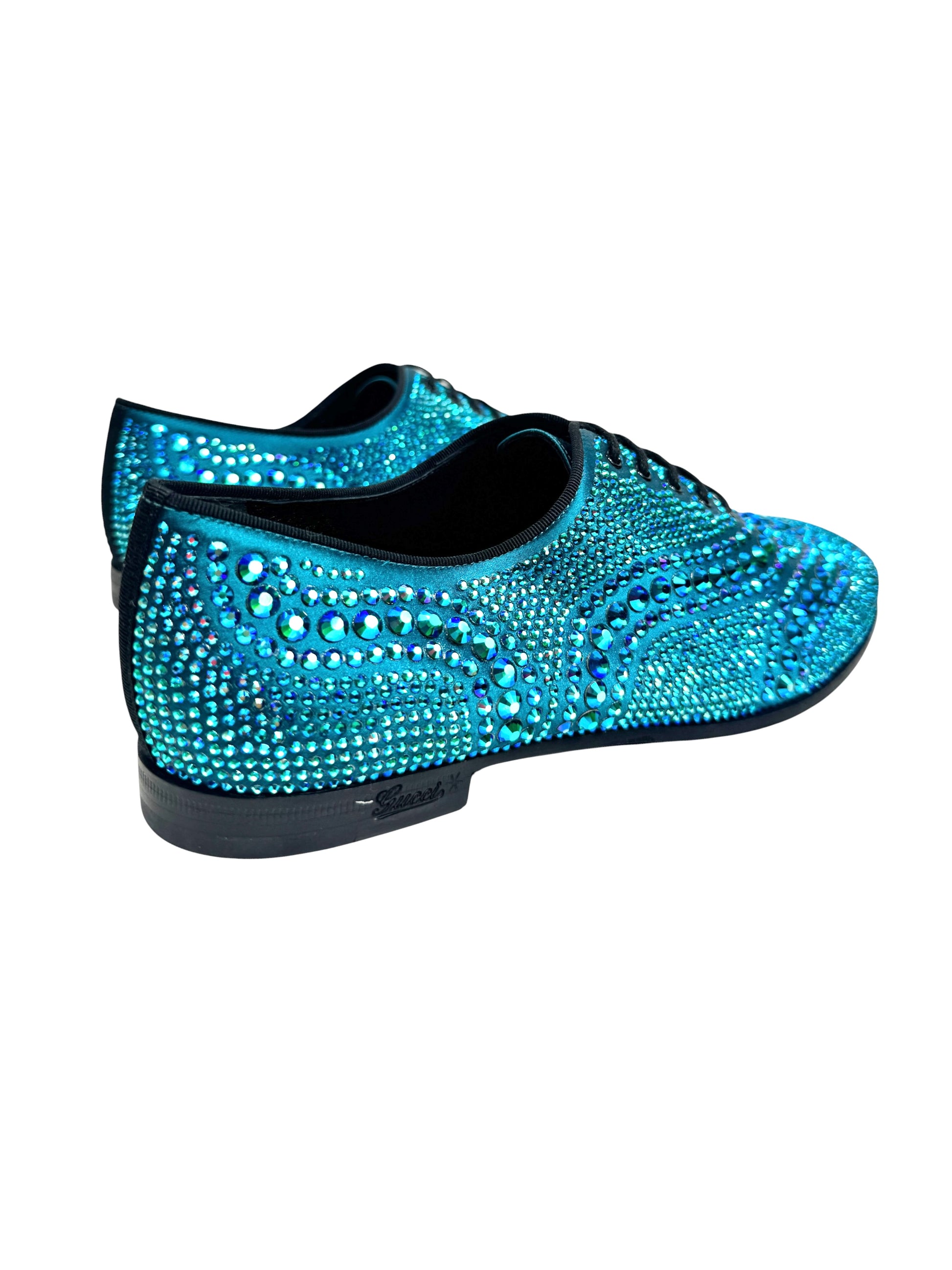 Gucci Swarovski blue crystal loafers