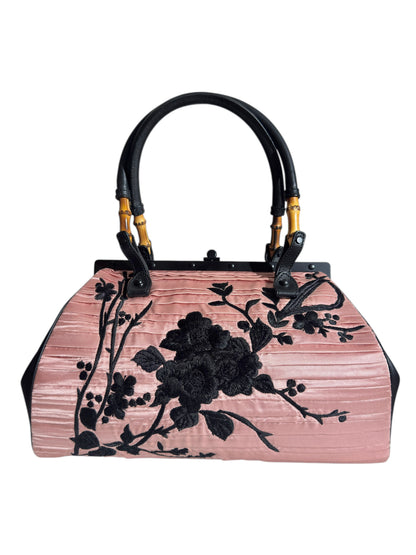 Gucci Tom Ford Spring 2003 Pink pleated kimono embroidered bag black silk