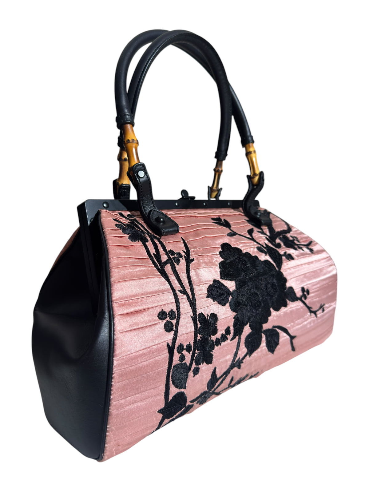 Gucci Tom Ford Spring 2003 Pink pleated kimono embroidered bag black silk
