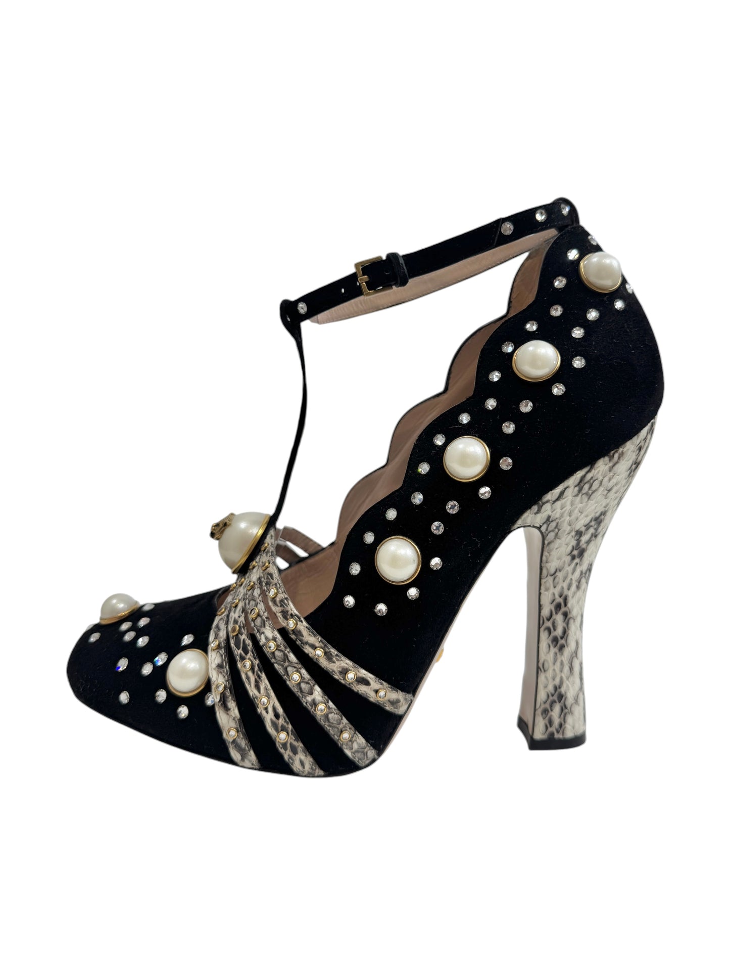 Gucci black velvet pumps pearls crystals