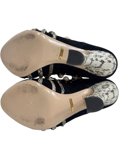 Gucci black velvet pumps pearls crystals