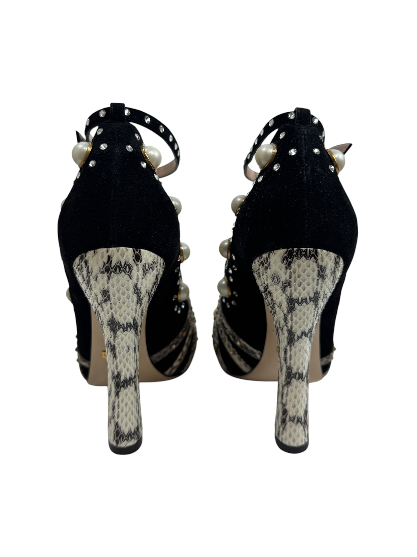 Gucci black velvet pumps pearls crystals