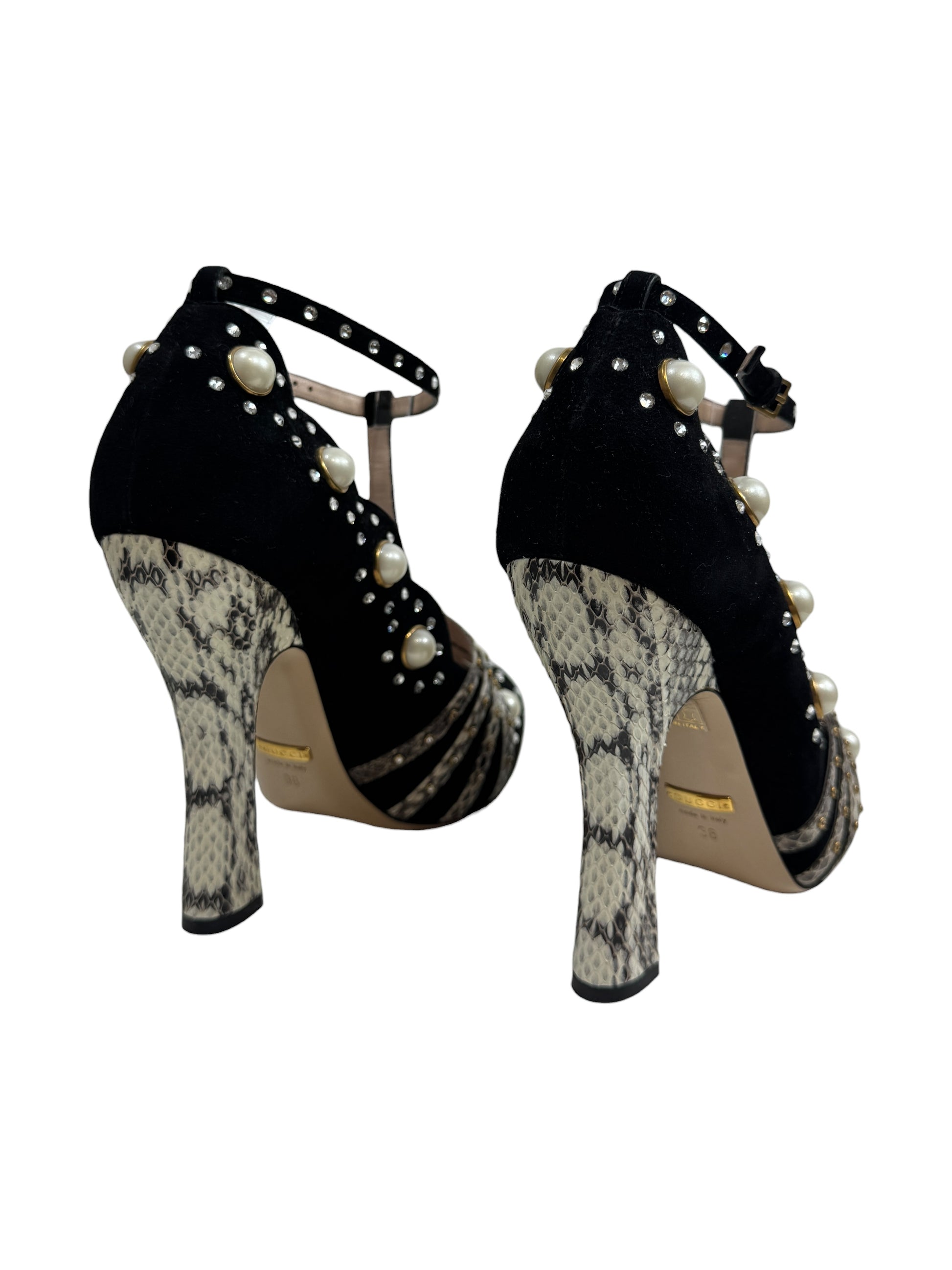Gucci black velvet pumps pearls crystals