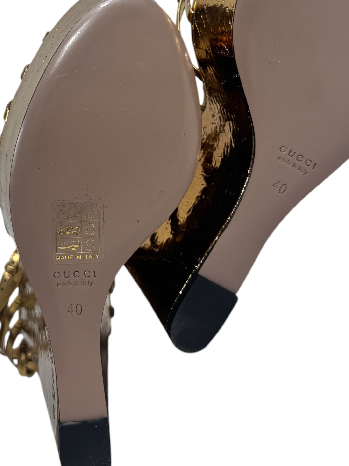 Gucci gold metallic platform 