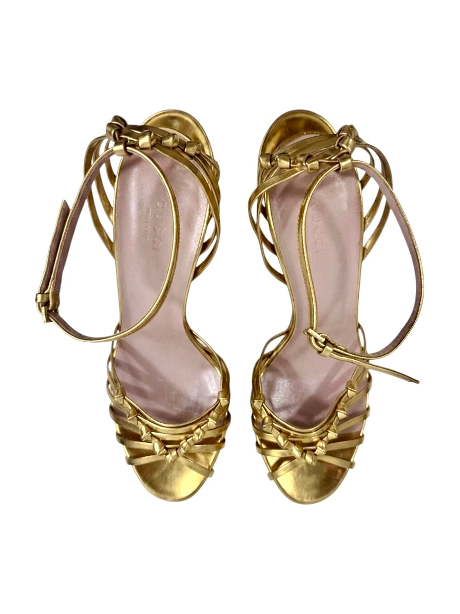 Gucci gold metallic platform 