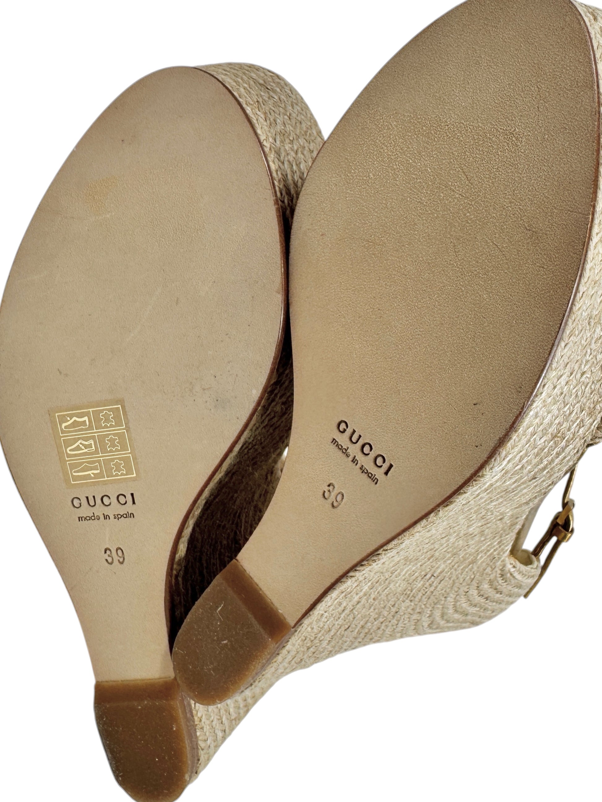 Gucci gold platform straw crystal sandal