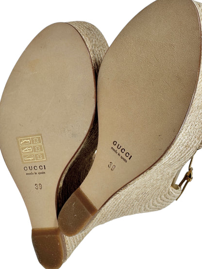 Gucci gold platform straw crystal sandal