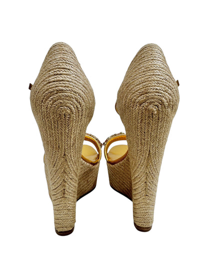 Gucci gold platform straw crystal sandal