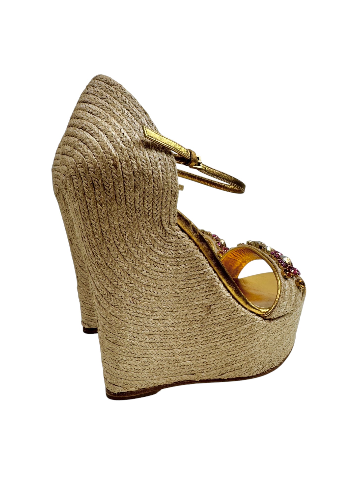 Gucci gold platform straw crystal sandal