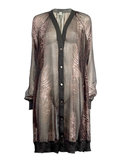Hermes Jean Paul Gaultier Long cardigan crepe silk printed tiger