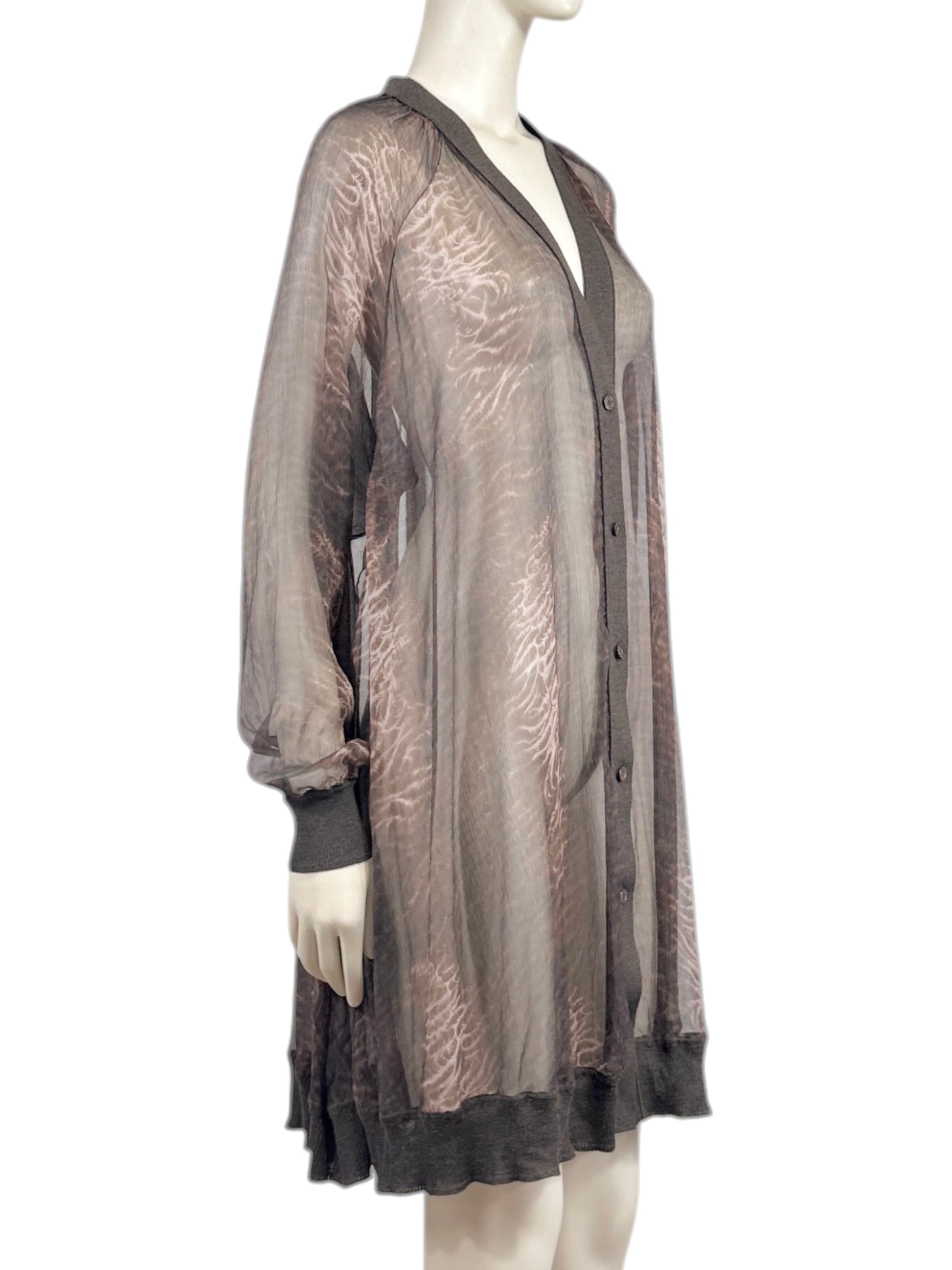 Hermes Jean Paul Gaultier Long cardigan crepe silk printed tiger