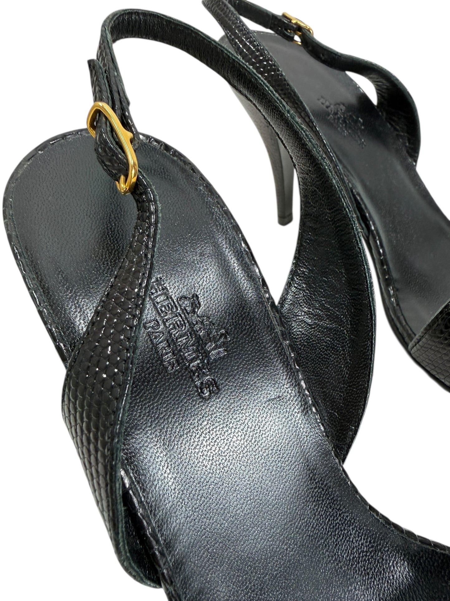 Hermes night black lizard sandal
