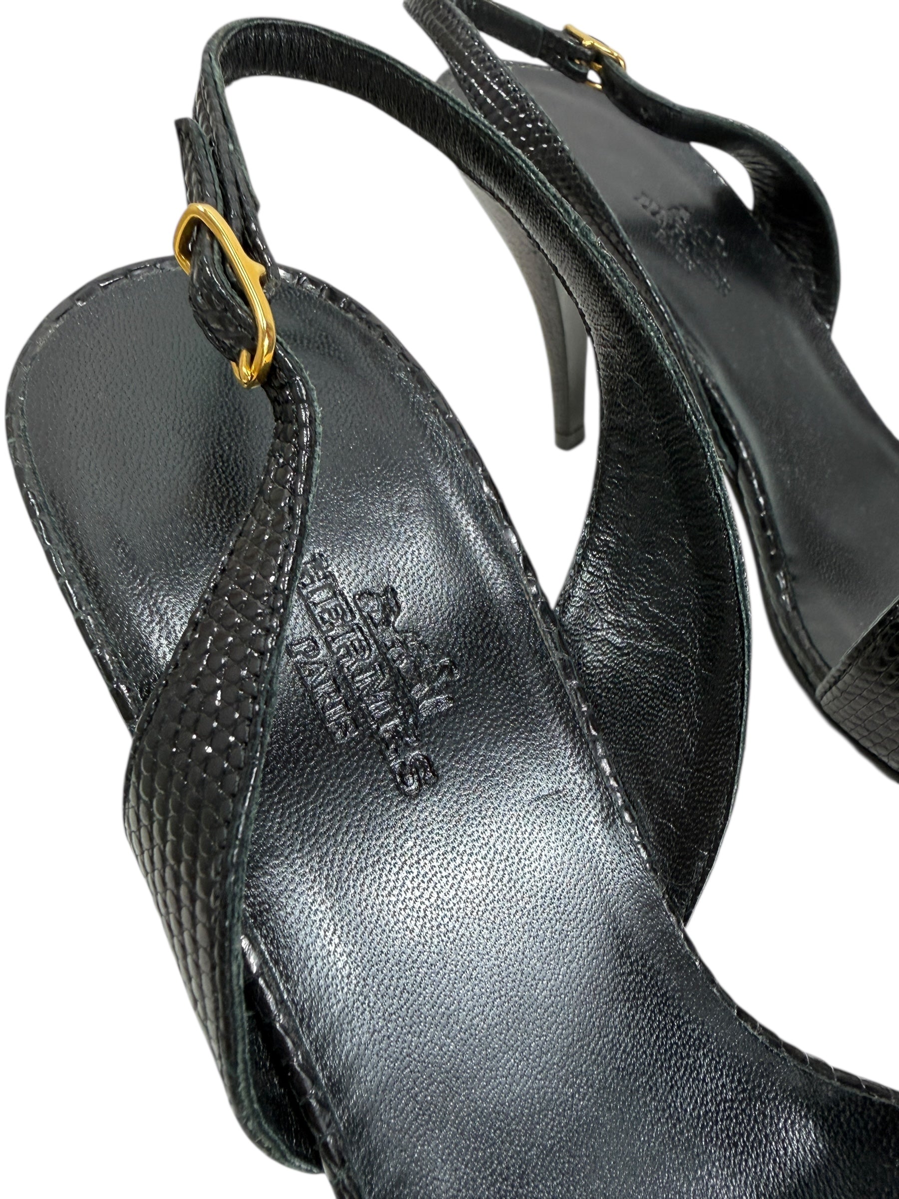 Hermes night black lizard sandal