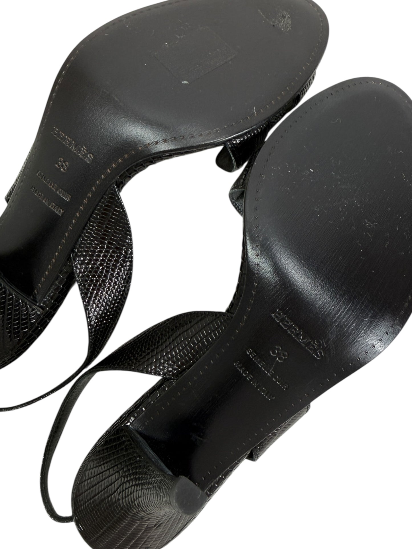 Hermes night black lizard sandal