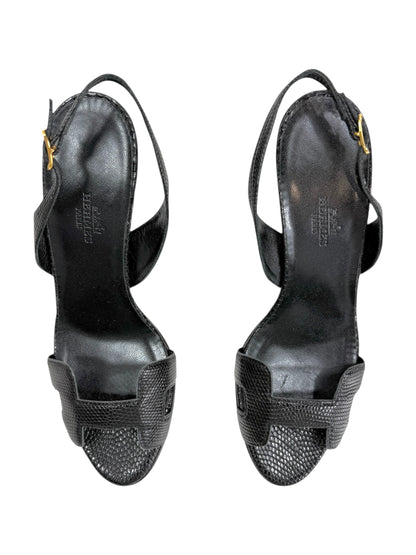 Hermes night black lizard sandal