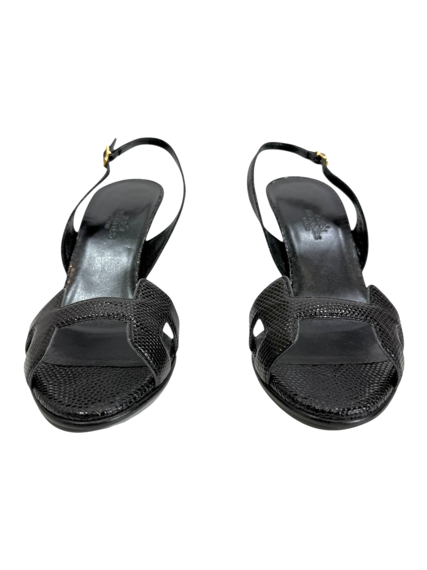 Hermes night black lizard sandal