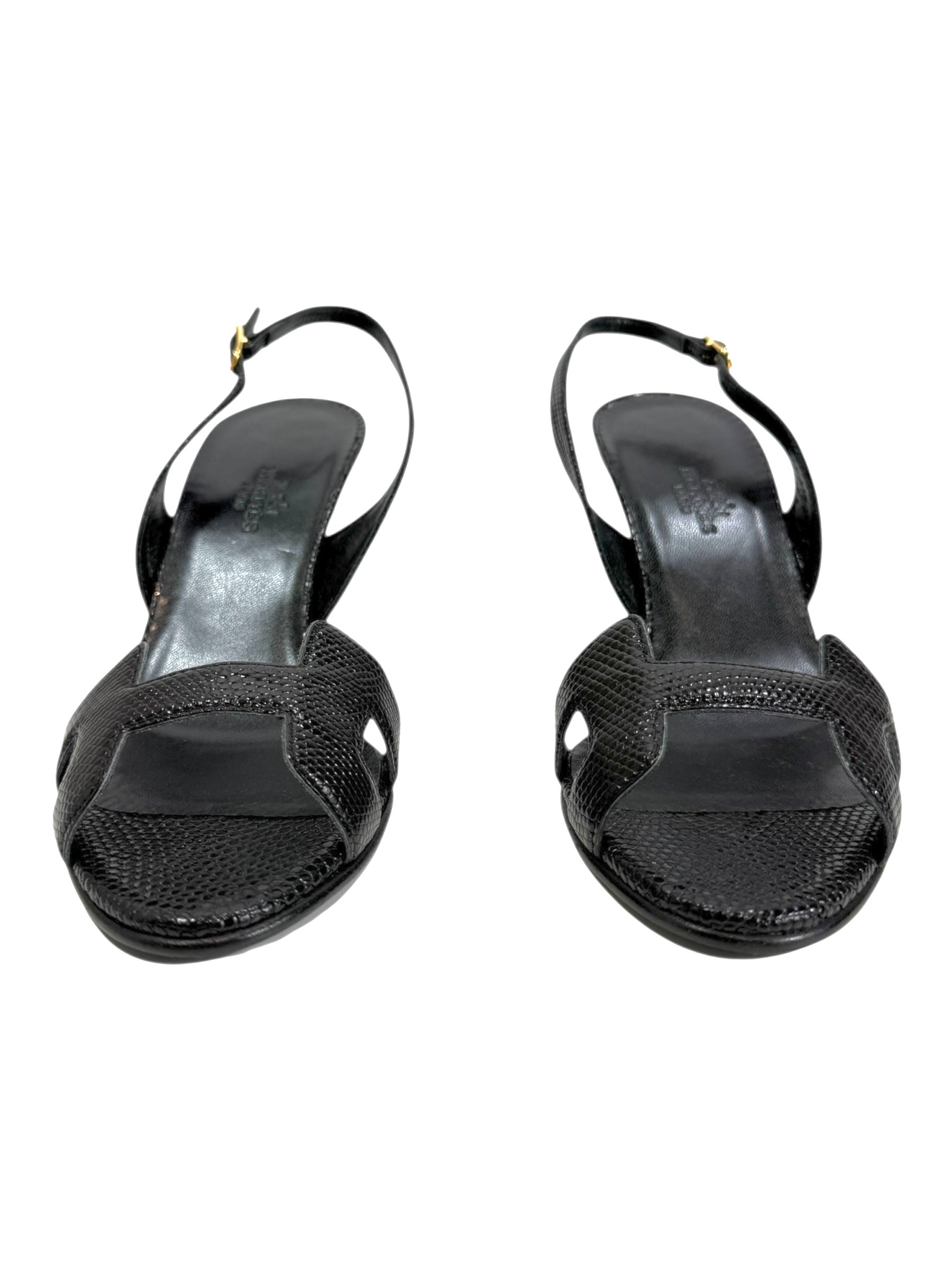 Hermes night black lizard sandal