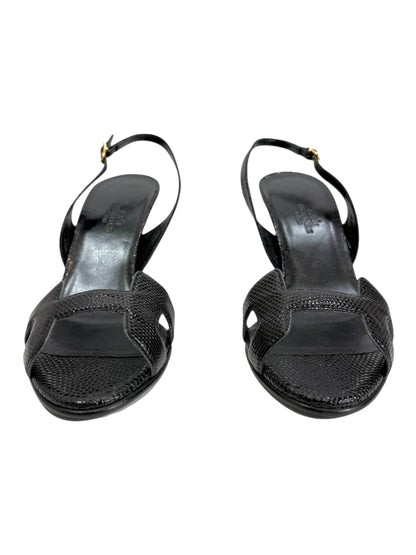 Hermes night black lizard sandal