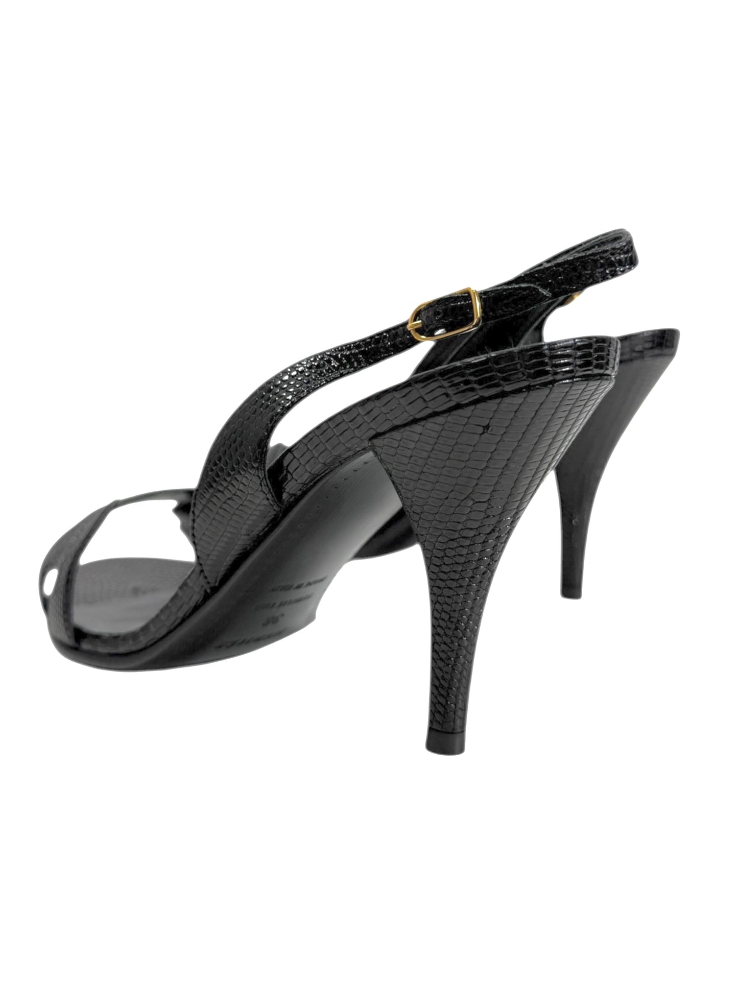 Hermes night black lizard sandal