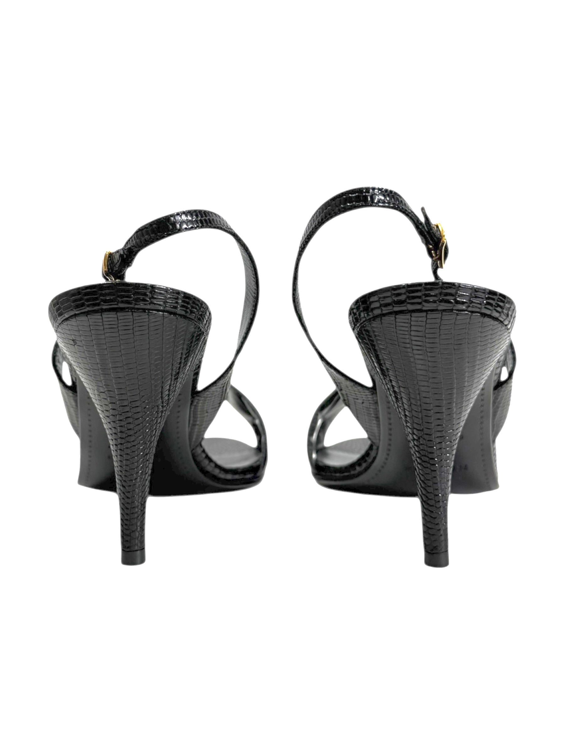 Hermes night black lizard sandal