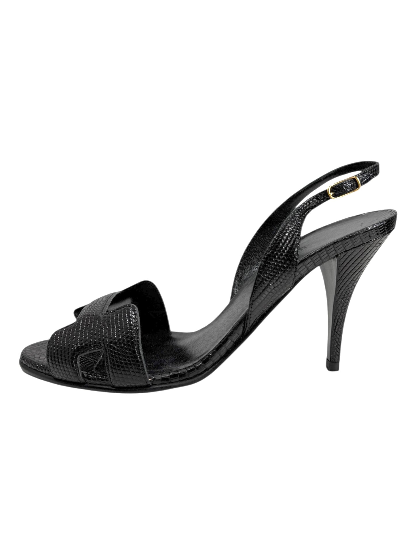 Hermes night black lizard sandal