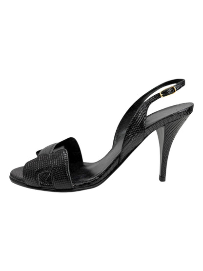 Hermes night black lizard sandal