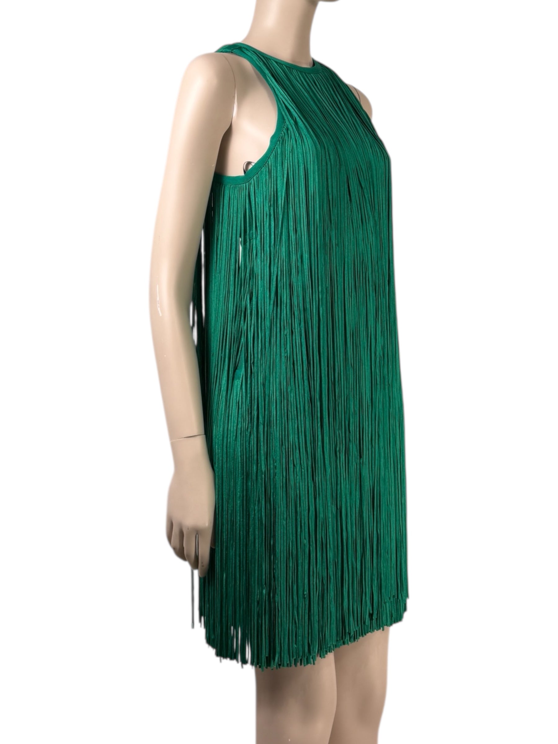 Hervé Léger - Sleeveless dress in emerald fringed knit 5