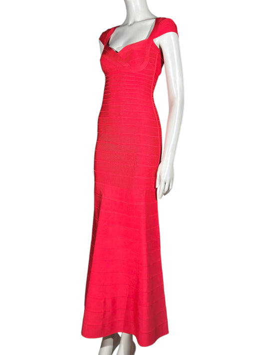 Herve Leger Leila maxi coral bandage knit dress