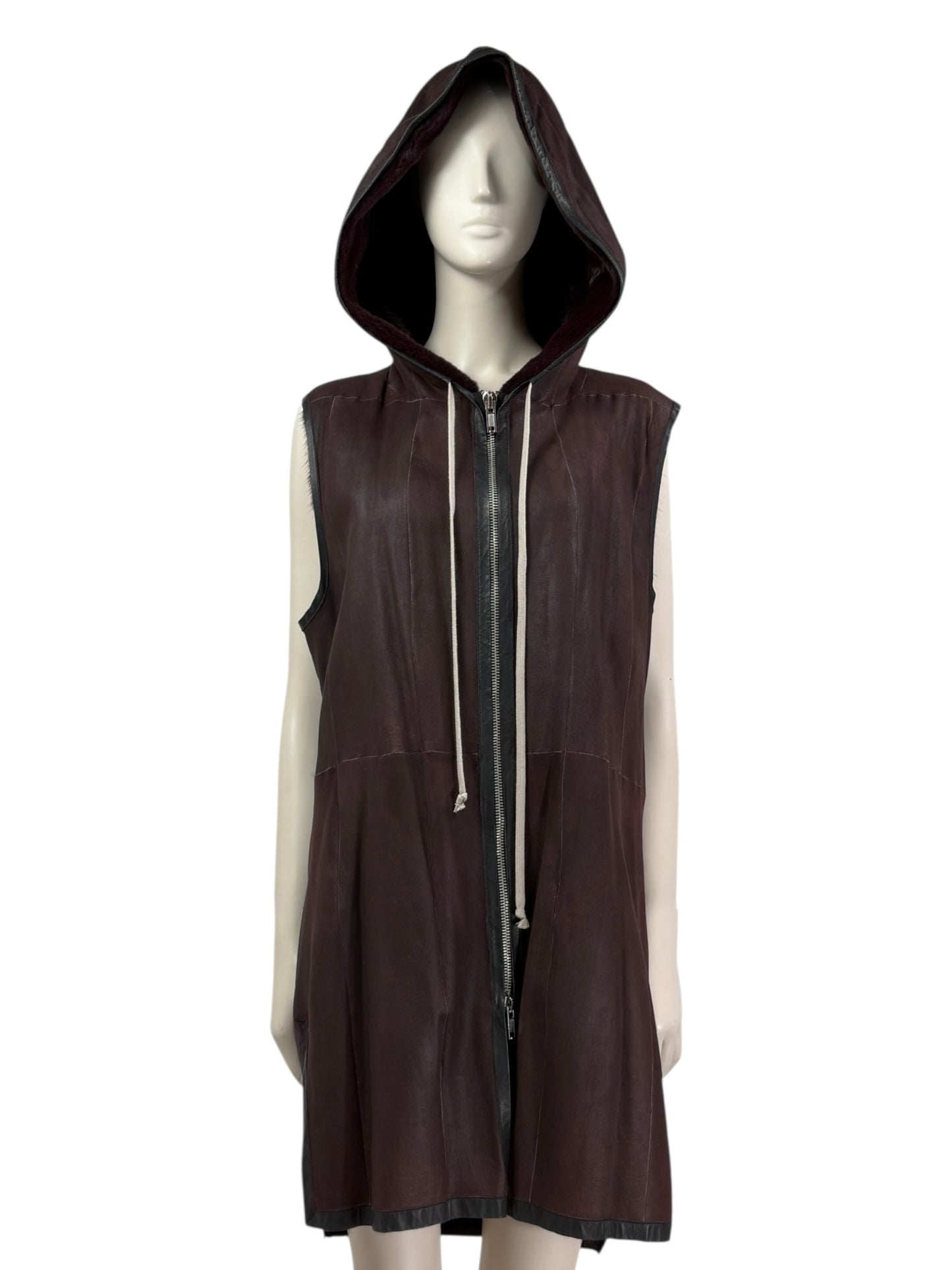 Hun Rick Owens leather mink burgundy vest